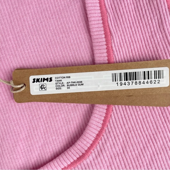 SKIMS Cotton Rib Tank Top Bubble Gum 3X NWT Limited Edition Pink Scoop Neck - Picture 9 of 12